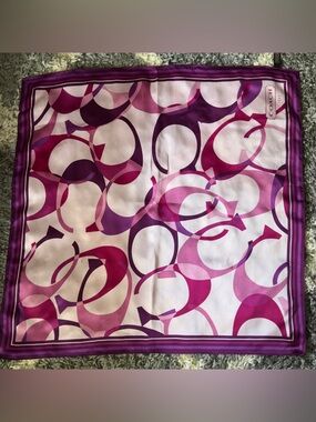 Coach Pink and Purple Logo Silk Scarf